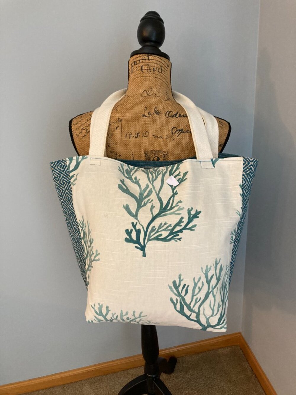 NWOT Handcrafted Tote Blues/Greens - Very Beachy - Picture 2 of 13